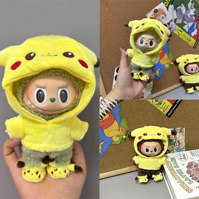 Baby Clothing Unisex - 15～17cmのラビュブドール用、漫画風のかわいいピカチュウのぬいぐるみ服、靴セット、KPOP、カワイイ服、立ち姿勢の人形用