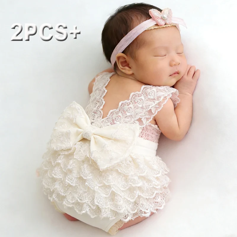 Baby Clothing Onesies - Ylsteed 新生児写真撮影レースロンパースセット写真撮影衣装弓ヘッドバンド付き女の赤ちゃんの写真のアイデア