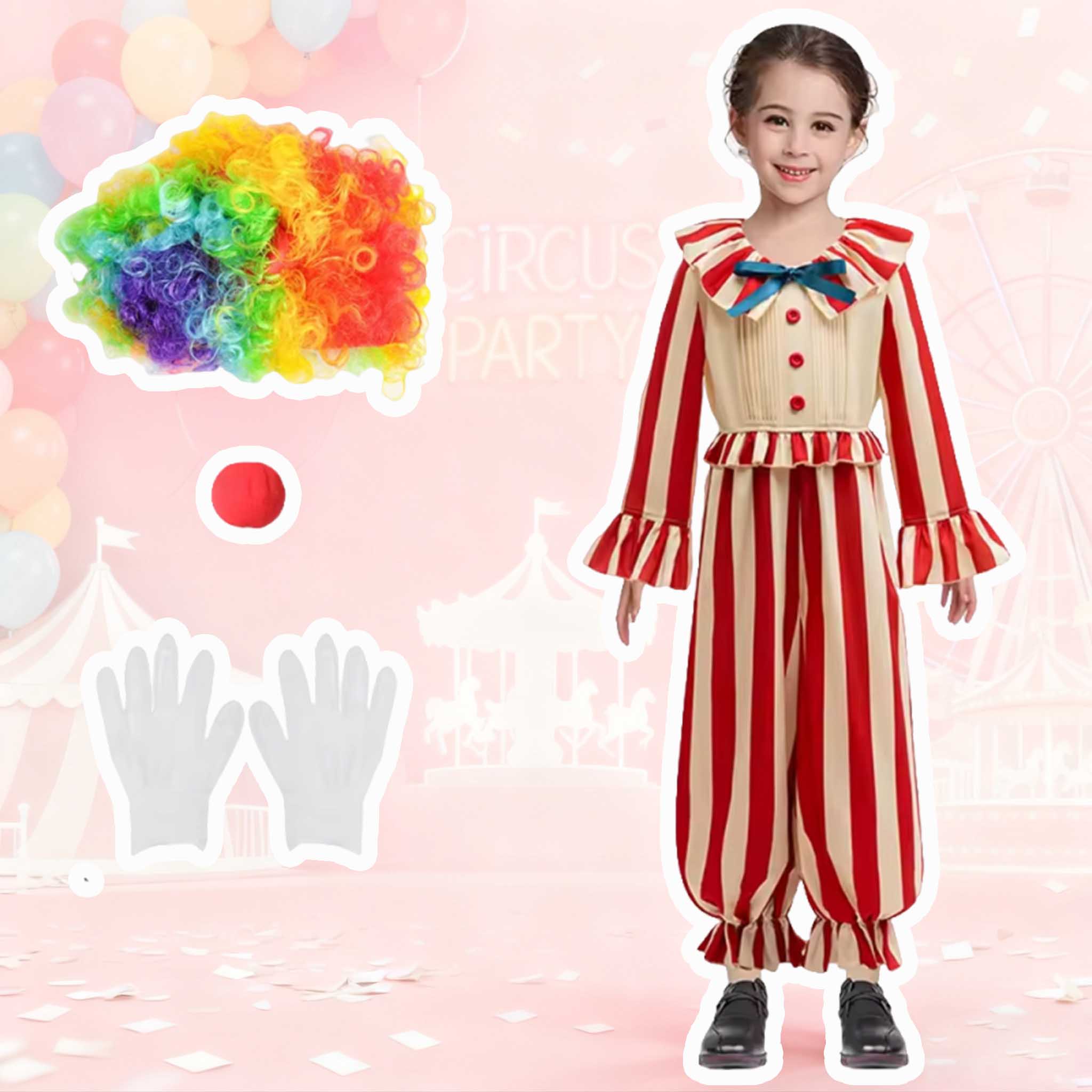 Baby Clothing Boy - ハロウィンピエロ衣装ベビーガールズボーイズコスプレハロウィンコスチューム子供レッドストライプピエロ服フェスティバルパーティーステージパフォーマンス
