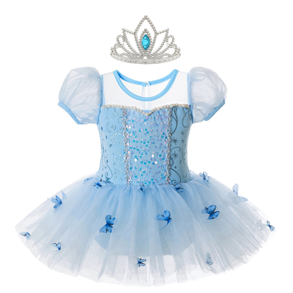 Baby Clothing Size - シンデレラダンスドレス女の子蝶アップリケスパンコールプリンセスバレエ服 2-8 歳子供トレーニング制服ブルー高級ガウン