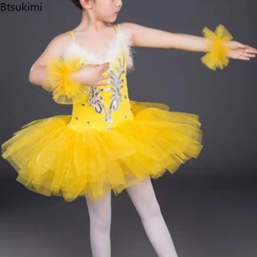 プロのバレエチュチュパンケーキ子供黒白白鳥の湖バレエ衣装子供 - Baby Clothing Size のレビューと価格