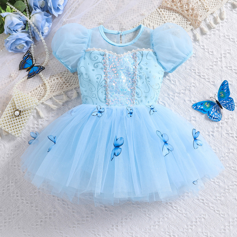 シンデレラダンスドレス女の子蝶アップリケスパンコールプリンセ - Baby Clothing Size のレビューと価格